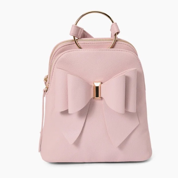 NEW!!! Vegan Leather Bowtie Pink Backpack Hand Bag - Picture 7 of 12